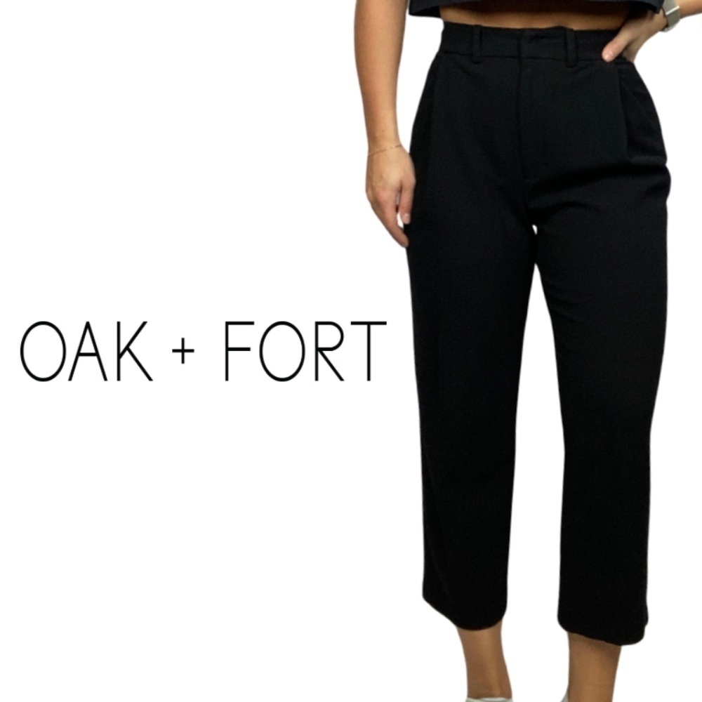 Oak + Fort Paper Black Textured Cropped  Trouser Dress Pants  - Size 4